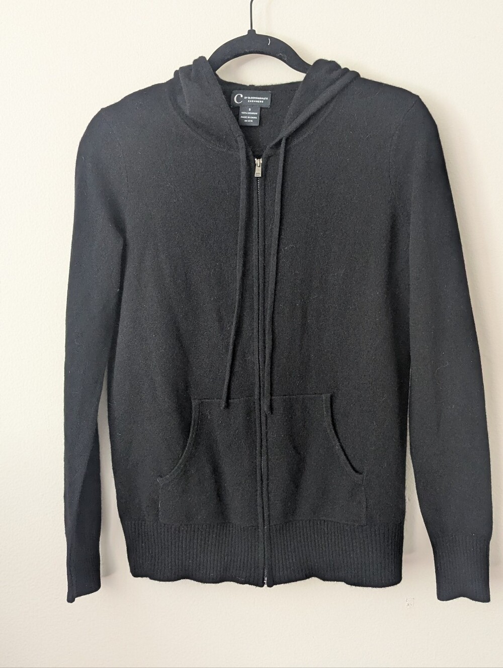 C By Bloomingdales Cashmere Black Hoodie sz S